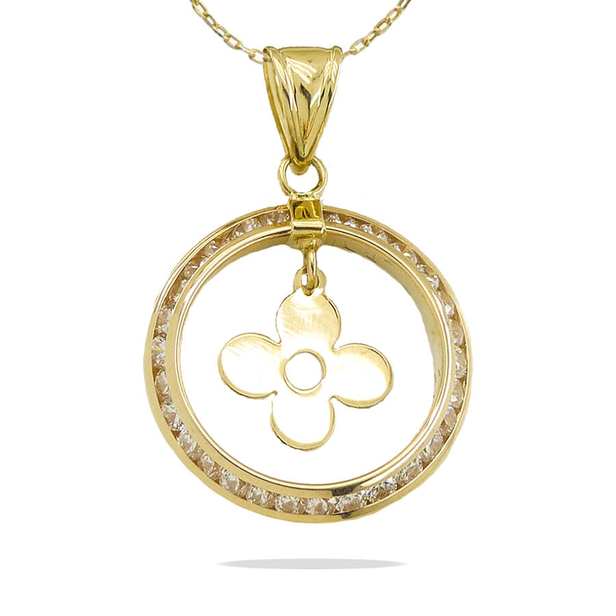 Gargantilla con colgante redondo circonitas oro 18k