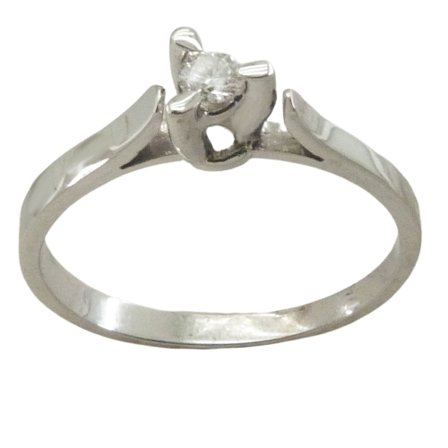 Anillo solitario brillo liso con diamante 3 garras oro blanco 18k
