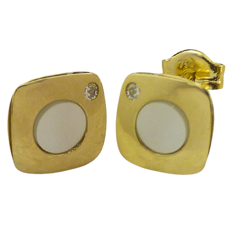 Pendientes comunión cuadrados con nácar y circonita oro 18k