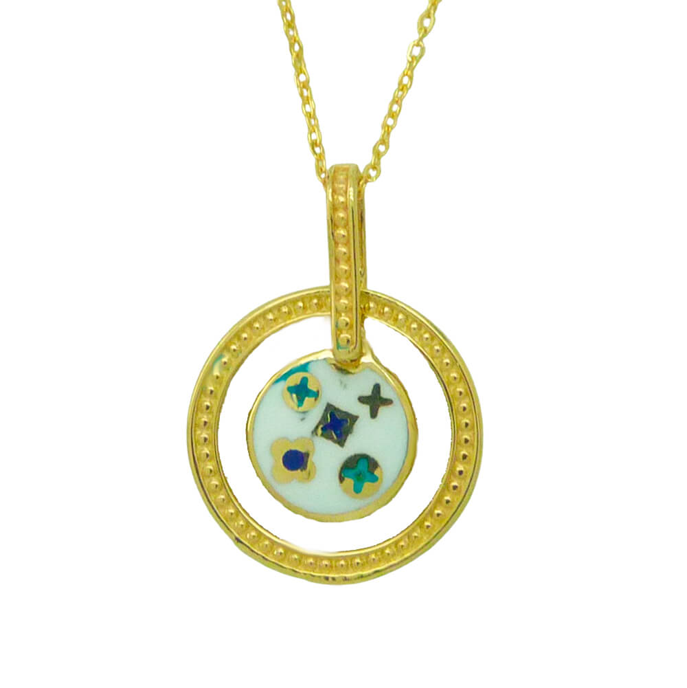 Gargantilla tallada esmaltado redonda oro 18k