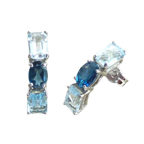 Pendientes topacio azul fino y London blue oro blanco 18k