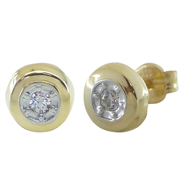 Pendientes redondos bicolor circonita 5mm oro 18k