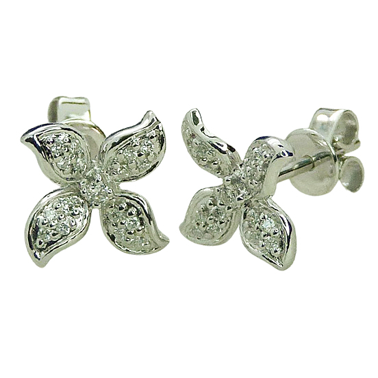 Pendientes flor con brillantes en oro blanco 18k