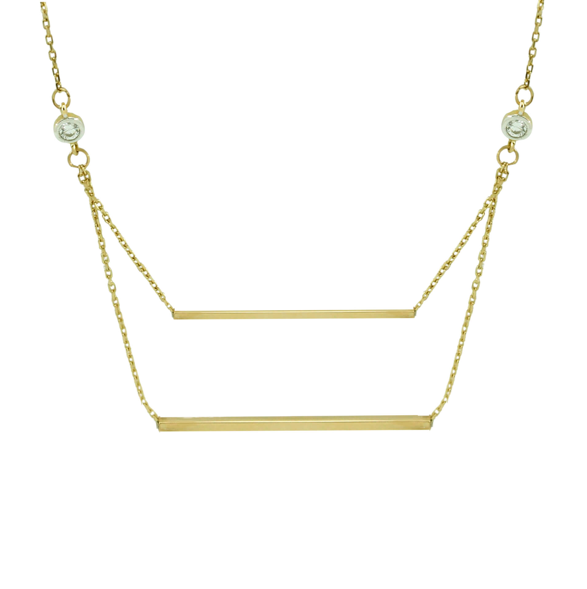 Gargantilla 2 cadenas bolas y circonitas oro 18k