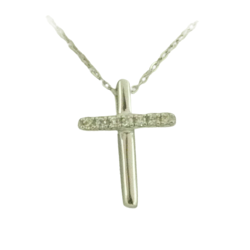 Gargantilla cruz y diamantes lisa oro blanco 18k