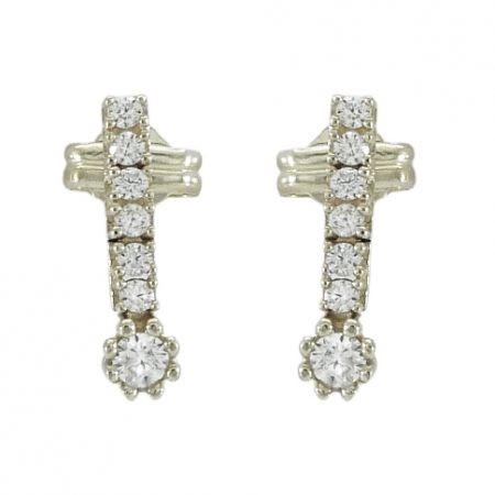 Pendientes alargados con circonitas en oro blanco de 18k