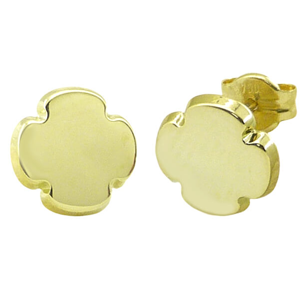 Pendientes trébol cuatro hojas mate liso oro 18k