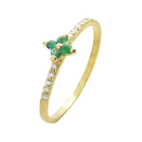 Anillo flor esmeralda y diamantes oro 18k