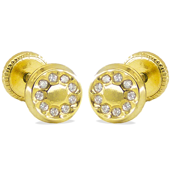 Pendientes redondos brillo y circonitas 5'5mm. oro 18k