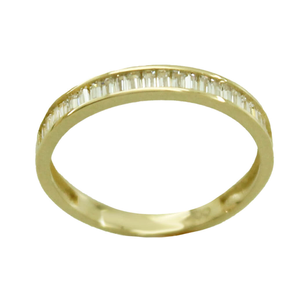 Sortija media alianza piedras carré oro 18k