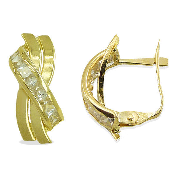 Pendientes bandas cruzadas y circonitas carré oro 18k
