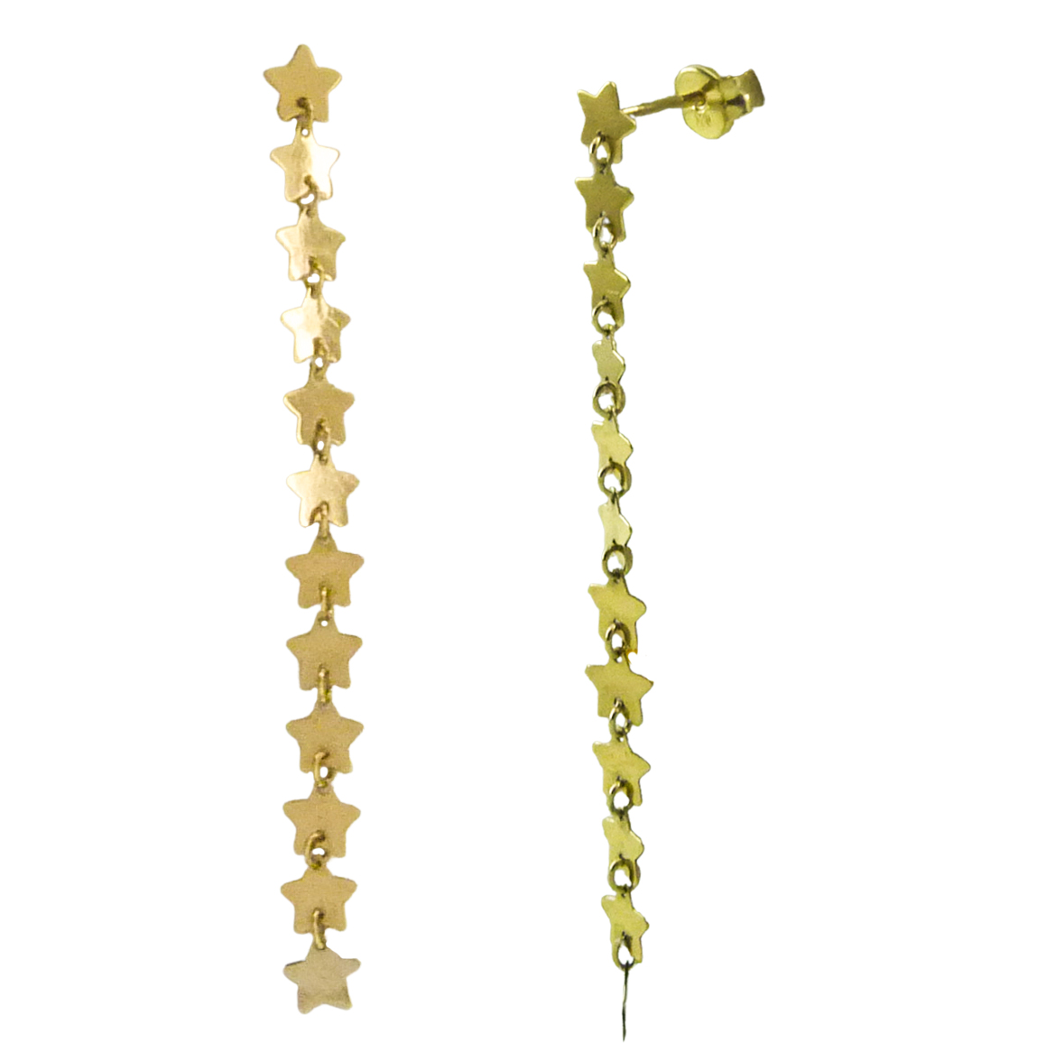 Pendientes largos con doce estrellas lisas oro 18k