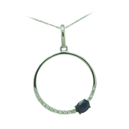Gargantilla circulo brillo zafiro y diamantes oro blanco 18k