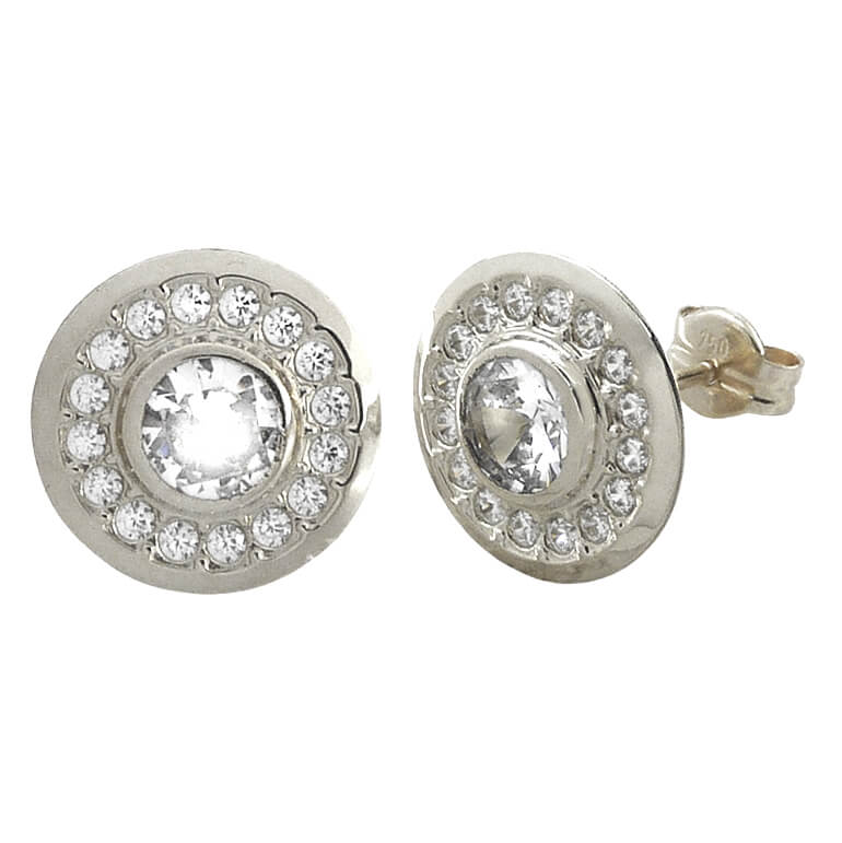 Pendientes redondos circonitas 11mm. oro blanco 18k