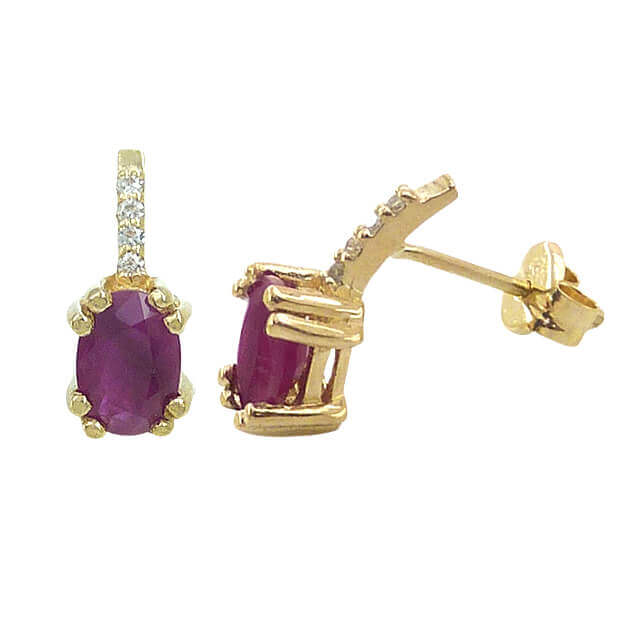 Pendientes rubí oval 8 garras y diamantes oro 18k
