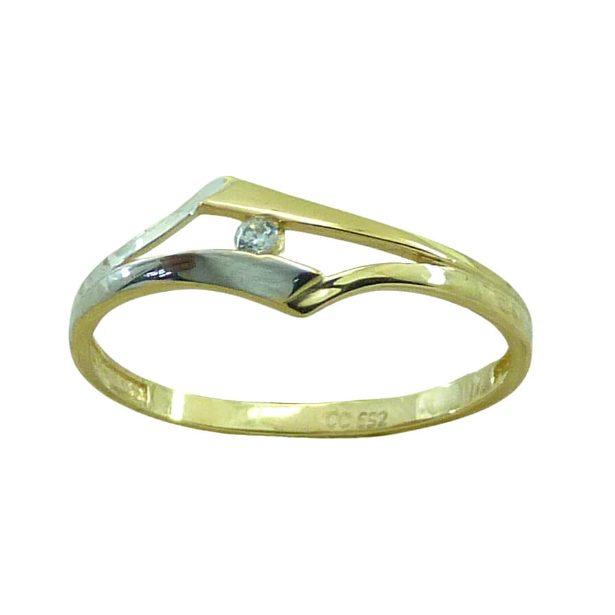 Anillo bicolor brillo liso circonita oro 18k