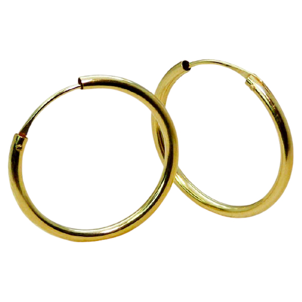 Pendientes aro de tubo brillo liso medida de 25x2mm.oro 18k