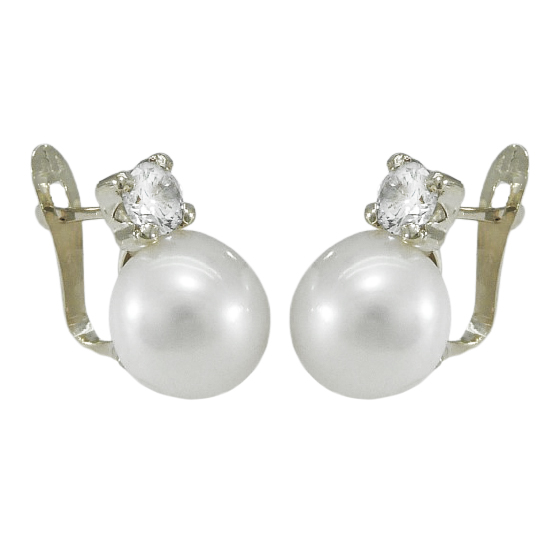 Pendientes garras circonita y perla oro blanco 18k