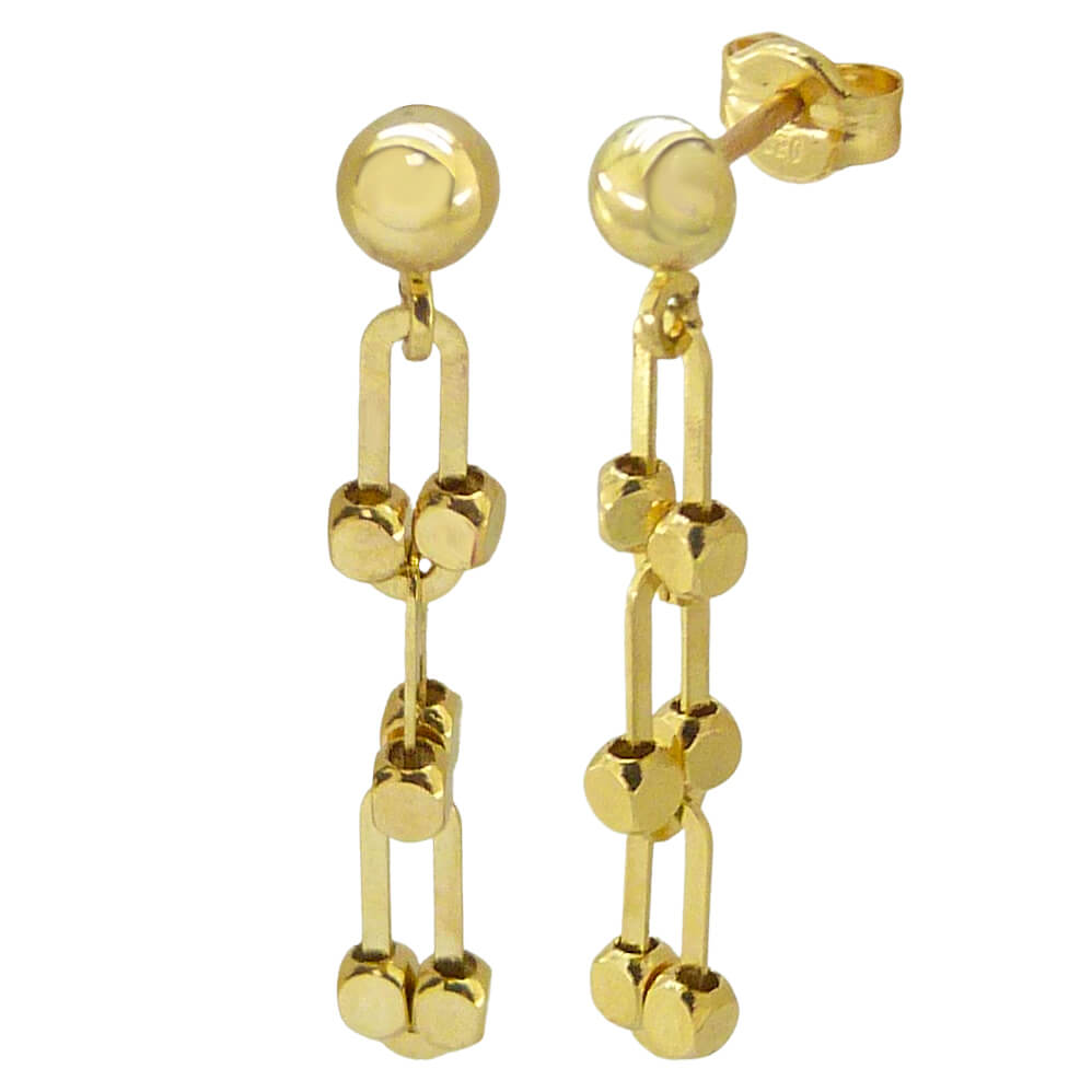 Pendientes cadena y bolas oro 8k