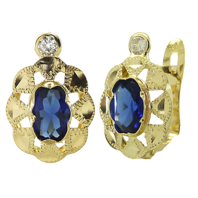 Pendientes cubana piedra color zafiro oro 18k