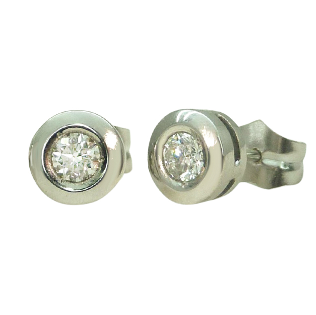 Pendientes chatón en brillo con brillante oro blanco 18k