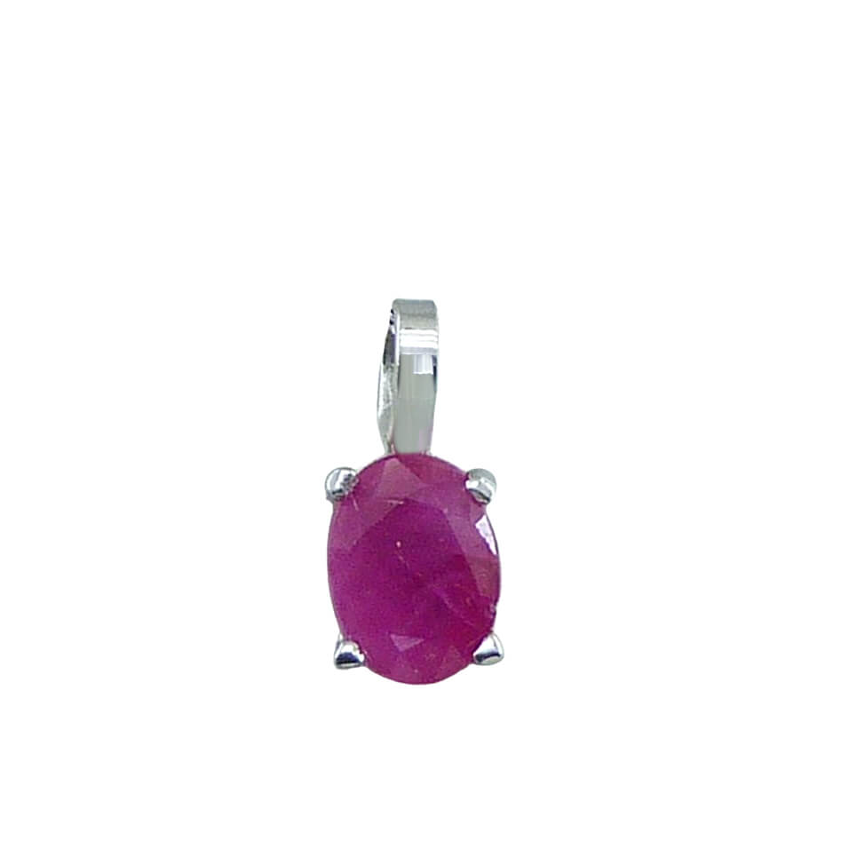 Colgante rubí oval 4 garras oro blanco 18k
