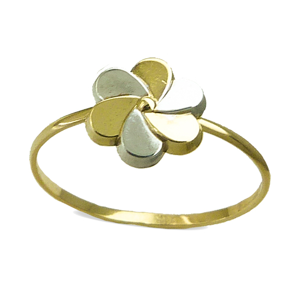Anillo en brillo espejo bicolor con forma de flor oro 18k