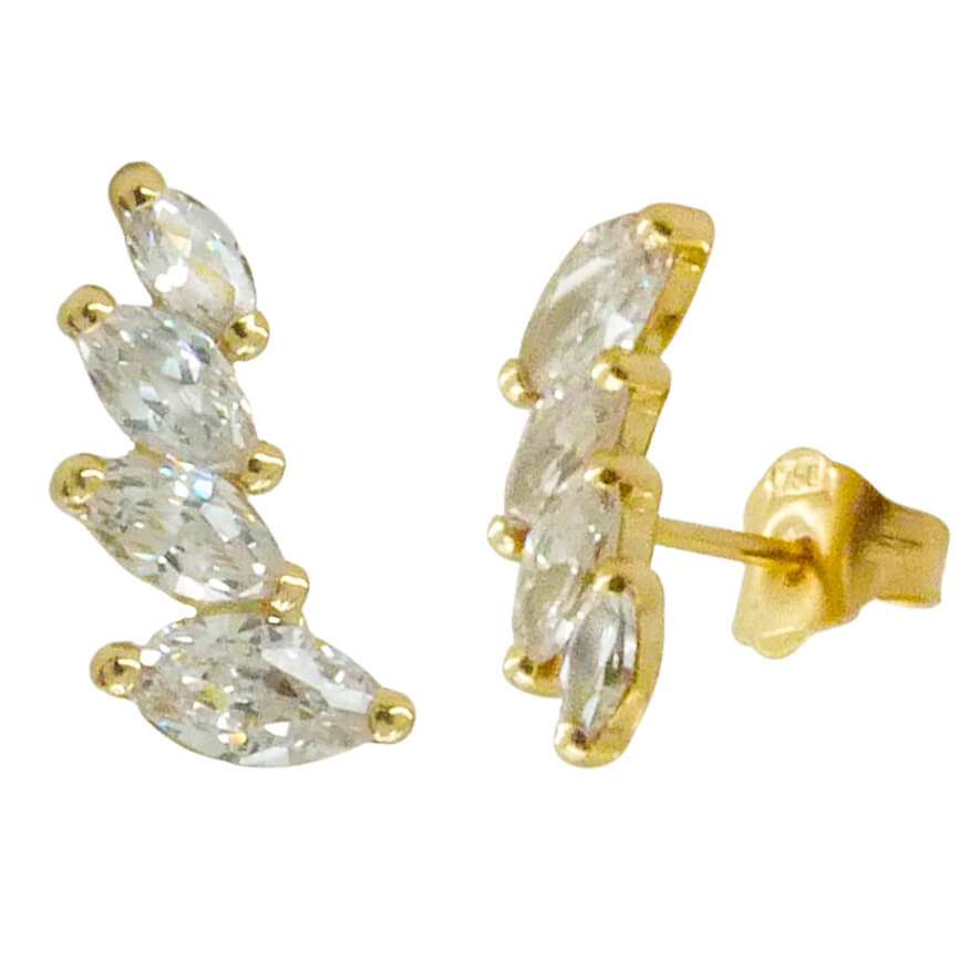Pendientes escalera con cuatro circonitas blancas oro 18k