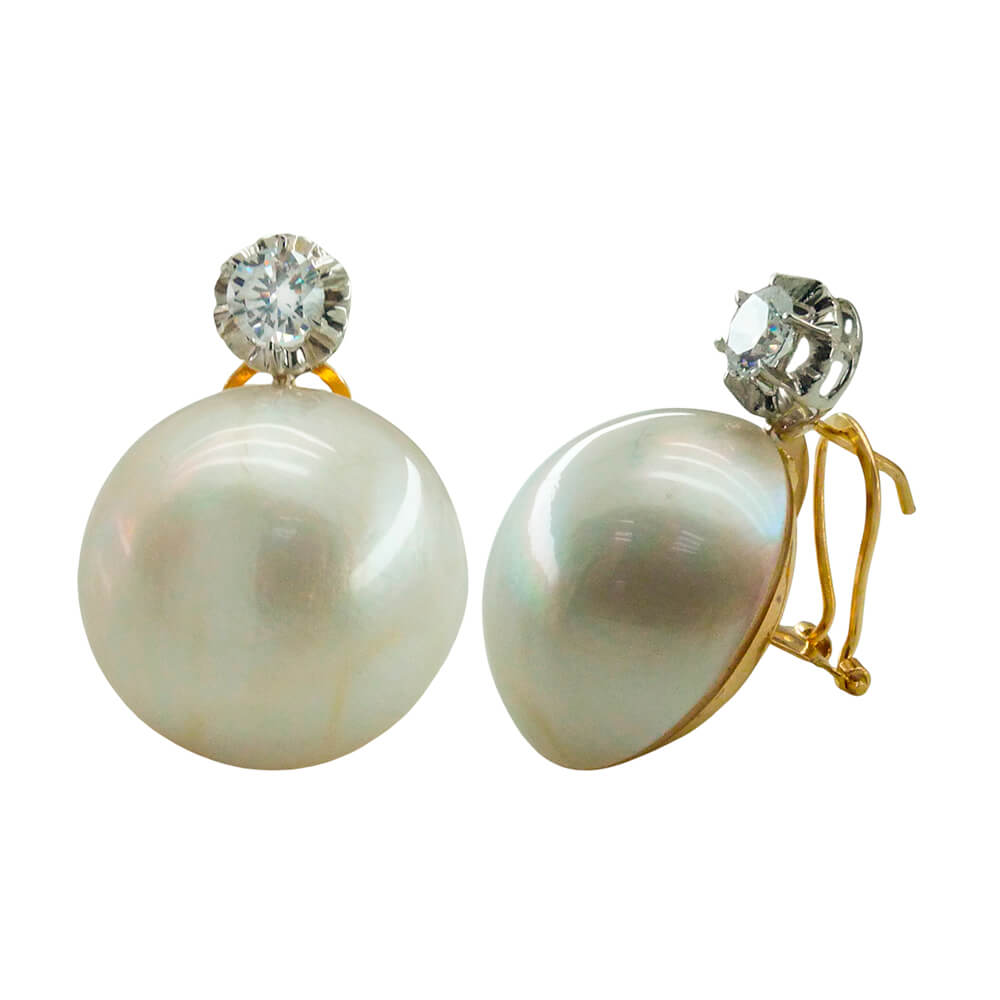 Pendientes perla japonesa 10-11mm y circonita bicolor oro 18k