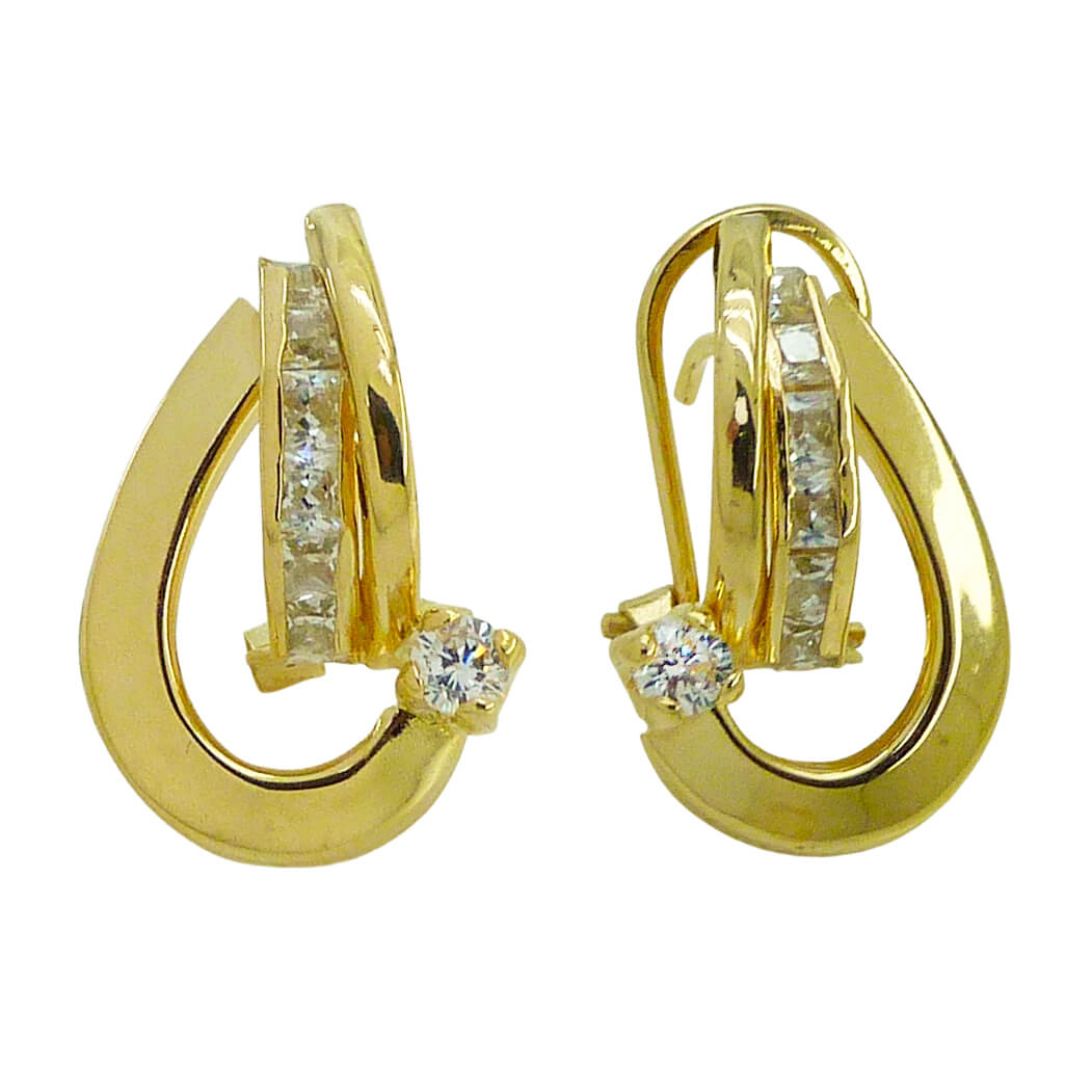 Pendientes bandas y circonitas talla carré oro 18k