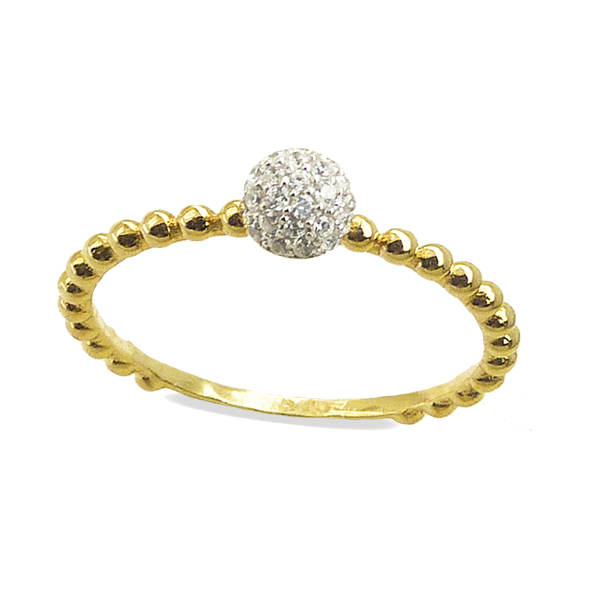 Anillo fino brillo bolas y bola circonitas bicolor oro 18k