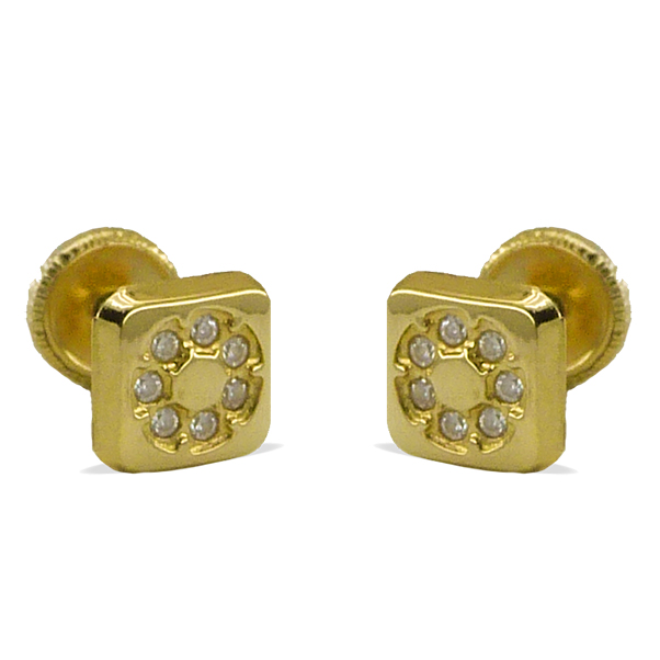 Pendientes cuadrados brillo liso circonitas 5,5mm. oro 18k