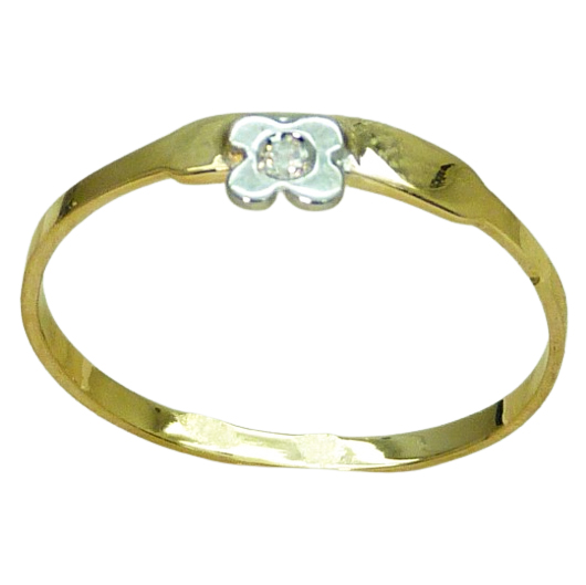Anillo fino comunión bicolor flor y circonita oro 18k
