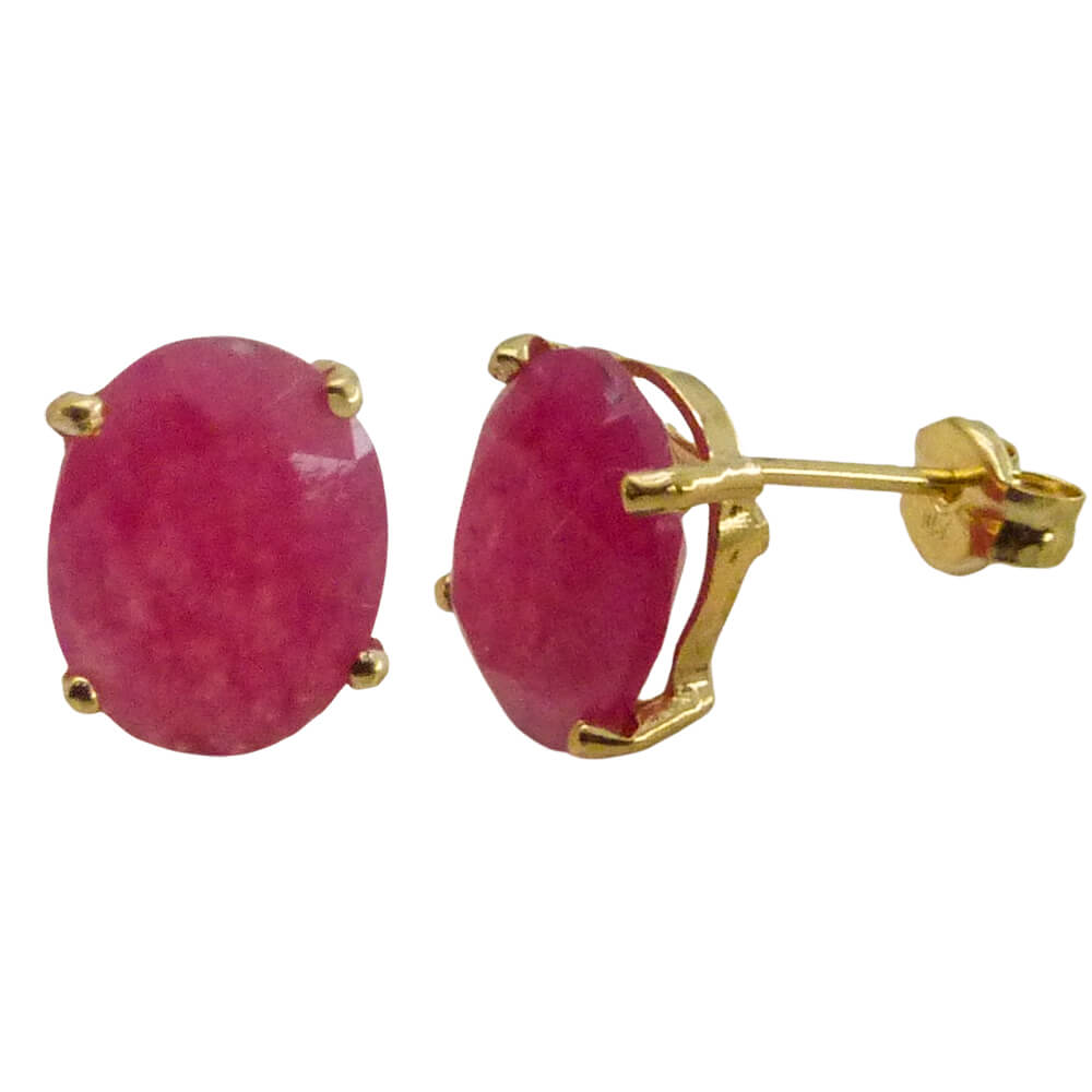 Pendientes garras piedra color rubí oval oro 18k
