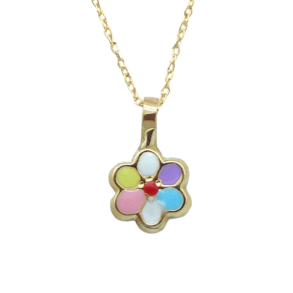 Gargantilla flor esmaltada colores oro 18k