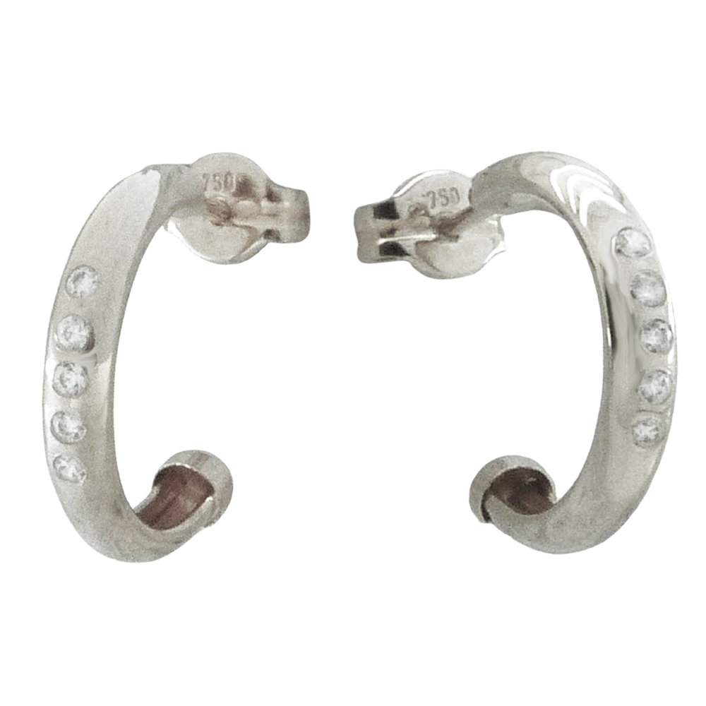 Pendientes medio aro liso y circonitas oro 18k
