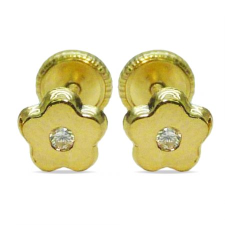 Pendientes flor brillo y circonita 5mm. oro 18k
