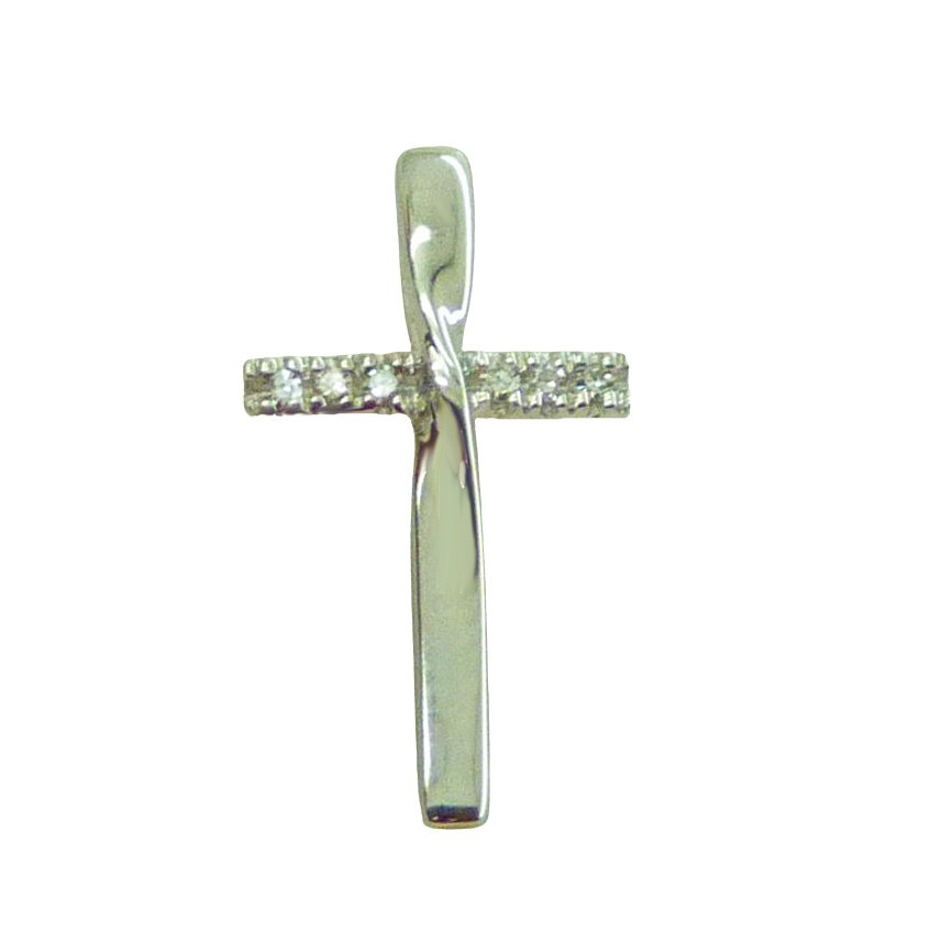Colgante cruz brillo 6 diamantes oro blanco 18k