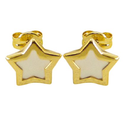 Pendientes estrella brillo con nácar 8mm. oro 18k