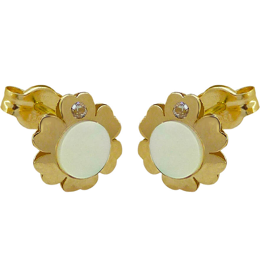 Pendientes comunión flor con nácar y circonita oro 18k