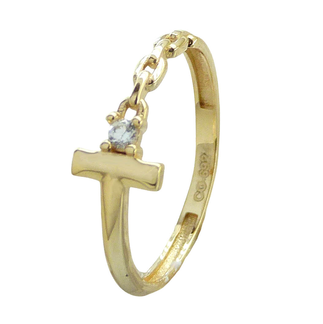 Anillo eslabones con cruz y circonita oro 18k