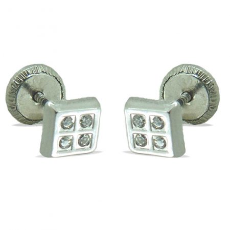 Pendientes cuadrados con circonitas oro blanco 18k