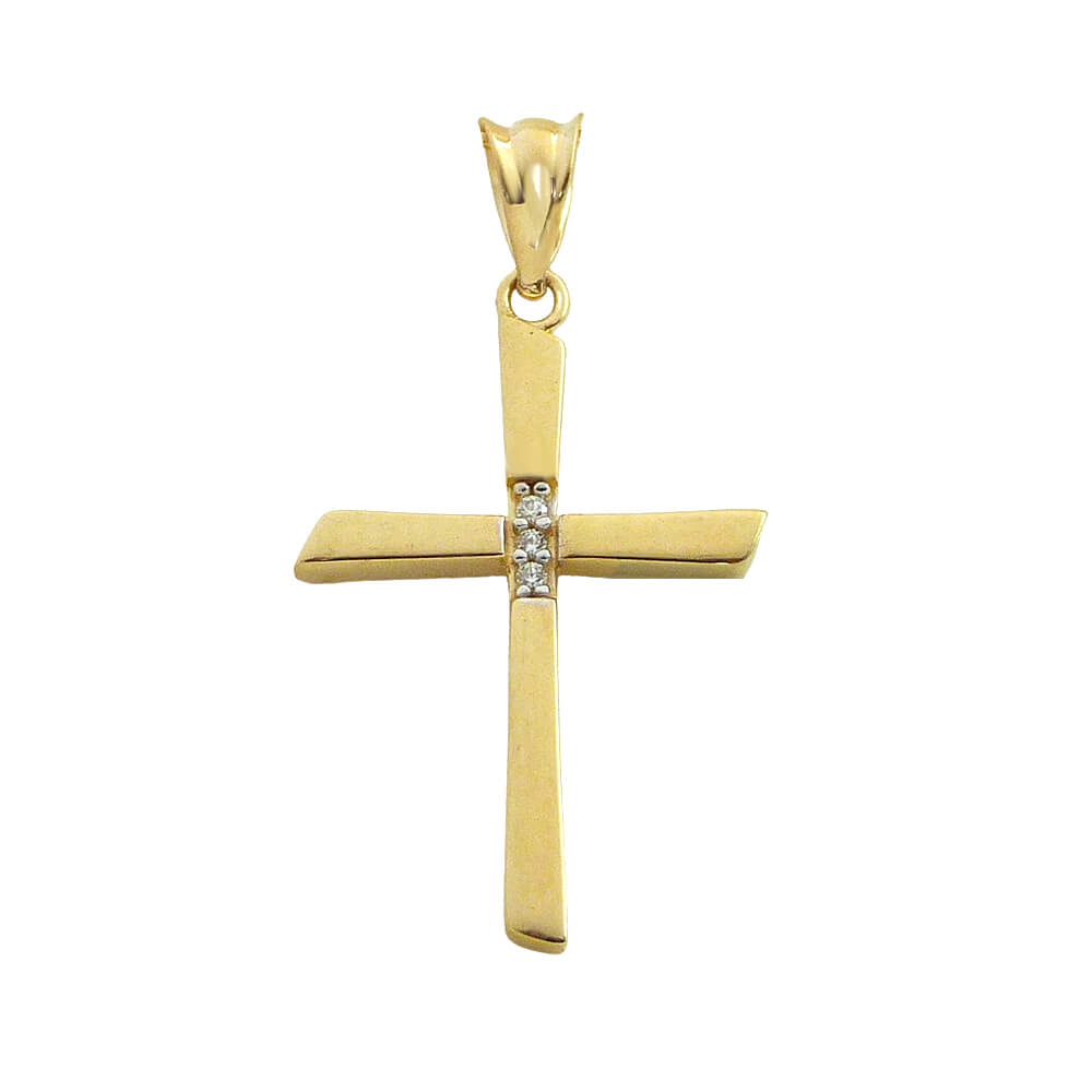 Colgante cruz lisa con piedras oro 18k