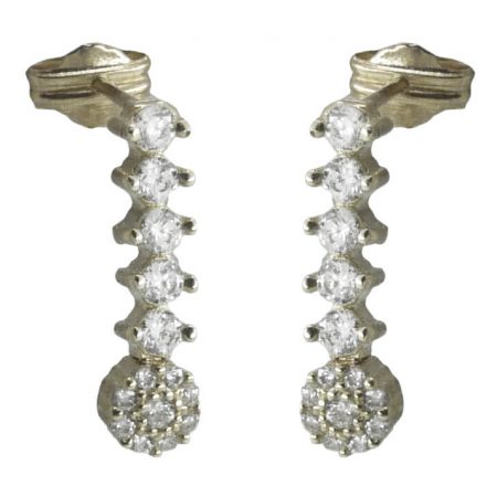 Pendientes largos circonitas en oro blanco 18k