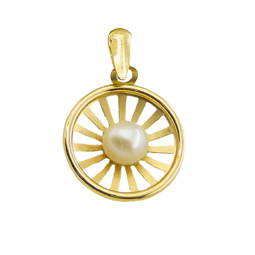 Colgante en forma redonda calado con perla oro 18k