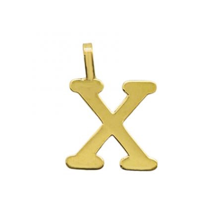 Colgante letra X lisa brillo oro 18k