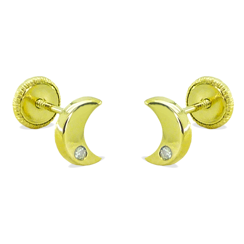 Pendientes en forma de luna con circonita oro 18k