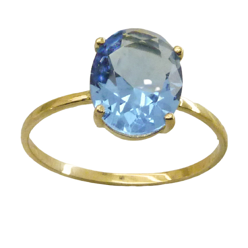 Sortija piedra oval color aguamarina 4 garras oro 18k