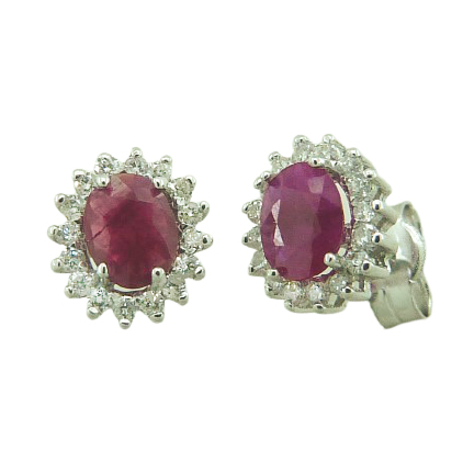 Pendientes rubíes 4 garras diamantes oro blanco 18k
