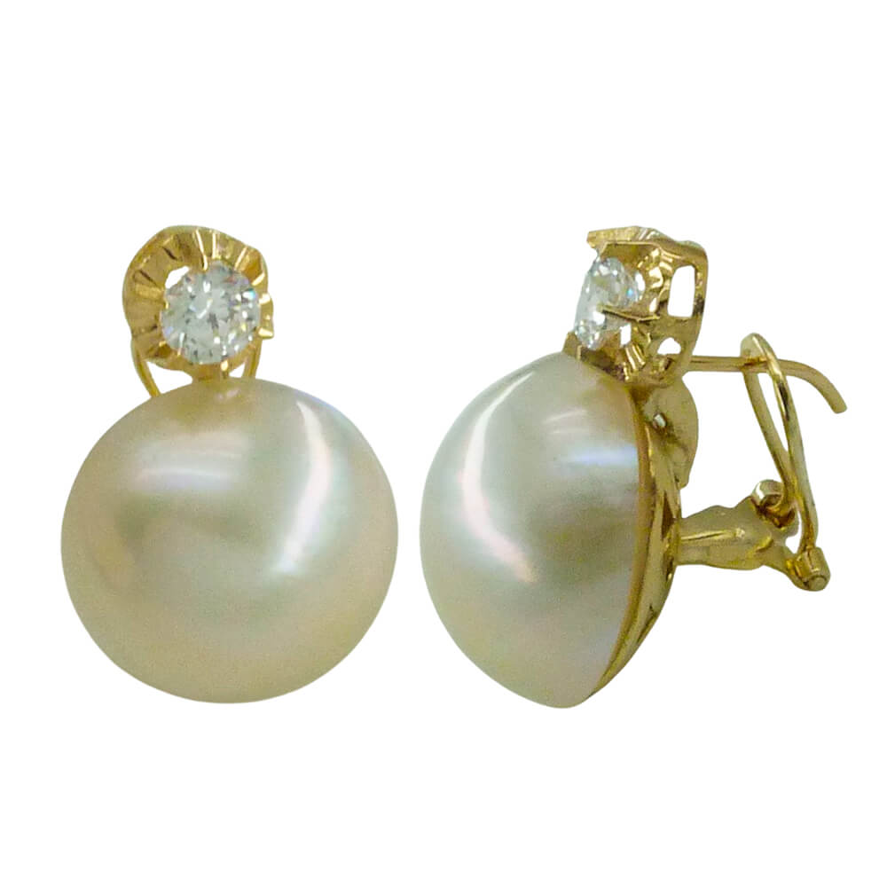 Pendientes perla japonesa y circonitas omega oro 18k